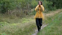 Miss Petra takes a walk in Hunter rain jacket, rain pants and rubber boots (very exclusive set with expensive rain gear)