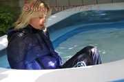 Sexy PIA wearing a shiny nylon rain pants and a down jacket taking a bath in the pool and take a sunbath (Pics)