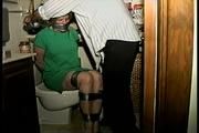 38 Yr OLD SOCIAL WORKER GETS CLEAVE GAGGED, PANTIES TAKEN OFF AND STUFFED IN MOUTH, HANDGAGGED, WRAP DUCT TAPE GAGGED, TIED UP WITH DUCT TAPE ON TOILET (D72-1)