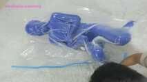 Xiaomeng in Blue Zentai Vacuum Packed and Swim Capped