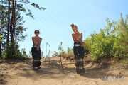 Dana and La Pulya - Bag racing in trash bags with taped hands and feet 