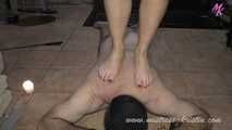 Feet #trampling #candlewax #footdomination with toenails painted red