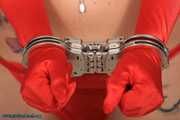 Sexy topless Kathleen multiple cuffed