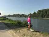 Watch Chloe enjoying her shiny nylon Shorts outside at a sunny Day