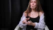 Bubblegum blowing and smoking two 120mm cork cigarettes