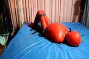 Red rubber Latex bondage suit