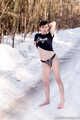 Claudia barefoot in snow - 2