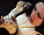 Heavy Rubber Blowjob & Handjob - Lady with white gloves - Cum on my Gloves 