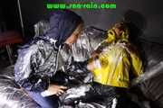 Watching STELLA and SANDRA both wearing shiny nylon rainwear playing with shaving foam and eachother (Pics)