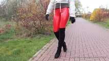 Red Vinyl Leggings and Overknees, 3rd part