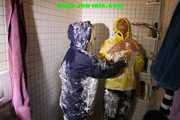 Watching STELLA and SANDRA both wearing shiny nylon rainwear playing with shaving foam and eachother (Pics)