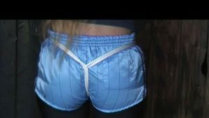 02:40 Min. video with Katharina tied and gagged in shiny nylon shorts