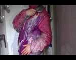 Sonja foaming her shiny nylon down suit with shaving cream in the shower (Video)