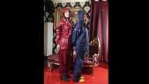 Miss Francine and Lady Nadja in AGU rainwear handcuff and ballgag each other