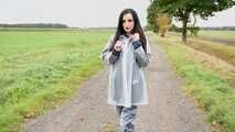 Our new model Miss Amira in Regatta nylon and tranparent rain suit