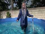 Watch Chloe cleaning the Pool in her shiny nylon Rainwear