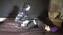 Ronja tied and gagged in shiny nylon Downwear