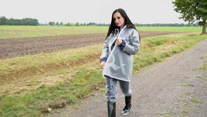 Our new model Miss Amira in Regatta nylon and tranparent rain suit