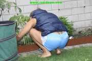 Watch Sandra doing a garden Job in her shiny nylon Downvest
