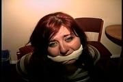 23 YR OLD REAL ESTATE BROKER  IS GRABBED, HANDGAGGED, SOCK STUFFED IN MOUTH, CLEAVE GAGGED, AND TIGHTLY TIED TO A CHAIR (D68-5)
