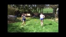 Jill and a friend of her playing soccer wearing sexy shiny ynlon shorts and a top (Video)