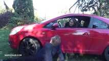 Mistress Cleo smokes and smashes balls with a car CBT version