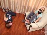 Alexa & Catt - Brown-haired beauty gets hogtied next to her tied-up girlfriend