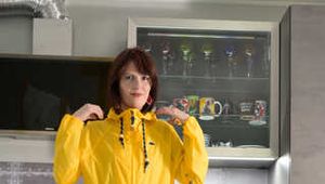 Miss Petra in Schmuddelwedda nylon raincoat with transparent Rains raincoat and Ilse Jacobsen rainpants (complete with bondage)