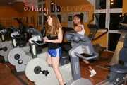 ***HOT***HOT***HOT***SEXY LEONIE AND STELLA DURING THEIR WORKOUT IN THE STUDIO BOTH WEARING SEXY SHINY NYLON SHORTS AND TOPS (PICS)