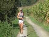 Watch Chloe taking a walk with her shiny nylon Shorts