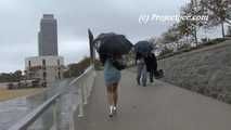 016216 Eve Takes A Very Damp Pee On The Windswept Barcelona Beachfront