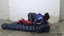 Miss Cedi - Hard Slave Treatment with a slave caught into a sleepingbag