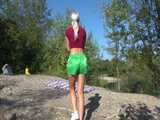 Watch Chloe enjoying her Shiny nylon Shorts in Nature