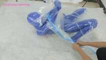 Xiaomeng in Blue Zentai Vacuum Packed and Swim Capped