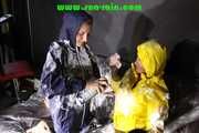 Watching STELLA and SANDRA both wearing shiny nylon rainwear playing with shaving foam and eachother (Pics)