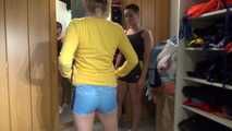 Sexy Stella and Sandra both wearing shiny nylon shorts and tops enjoying the time together in the shorts (Video)