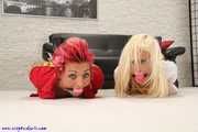 2 hot girls hogtied and topless
