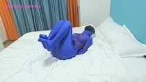 Xiaomeng in Blue Zentai Vacuum Packed and Swim Capped