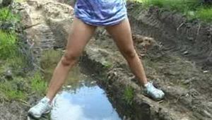 004014 Amber Attempts To Top Up A Big Puddle And Ends Up With Wet Feet