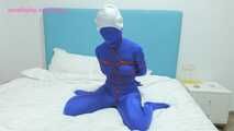 Xiaomeng in Blue Zentai Vacuum Packed and Swim Capped