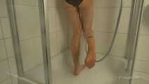 With nylons in the shower