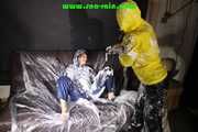 Watching STELLA and SANDRA both wearing shiny nylon rainwear playing with shaving foam and eachother (Pics)