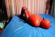 Red rubber Latex bondage suit