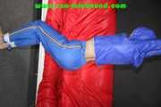 Sexy Sonja being tied and gagged overhead wearing a sexy shiny nylon rainwear combination (Pics)