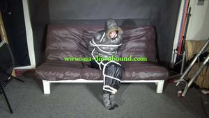 Watch Pia beeing bound and gagged in her shiny nylon Downwear