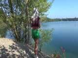 Watch Chloe enjoying her Shiny nylon Shorts in Nature