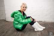 Lia in shiny green Colmar downjacket