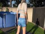 Watch Chloe enjoying the Sun in her Shiny Nylon Shorts