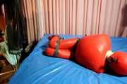 Red rubber Latex bondage suit