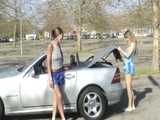 two short videos with Leoni, Jill, Lia and Yvette from 2007 enjoying shiny nylon shorts